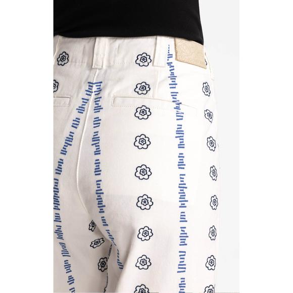NEW JOHNNY WAS wide leg embroidered trouser in white